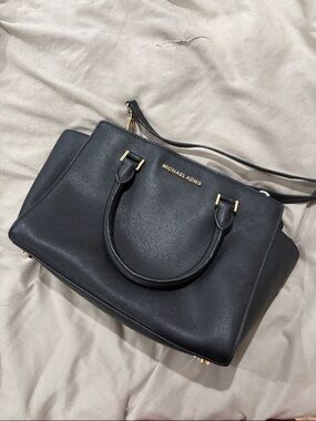Michael Kors Black Saffiano Leather Satchel with Gold Hardware